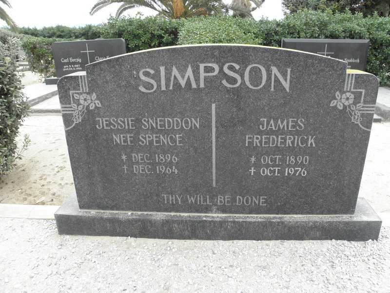 SIMPSON James Frederick 1890-1976 &amp; Jessie Sneddon SPENCE 1896-1964