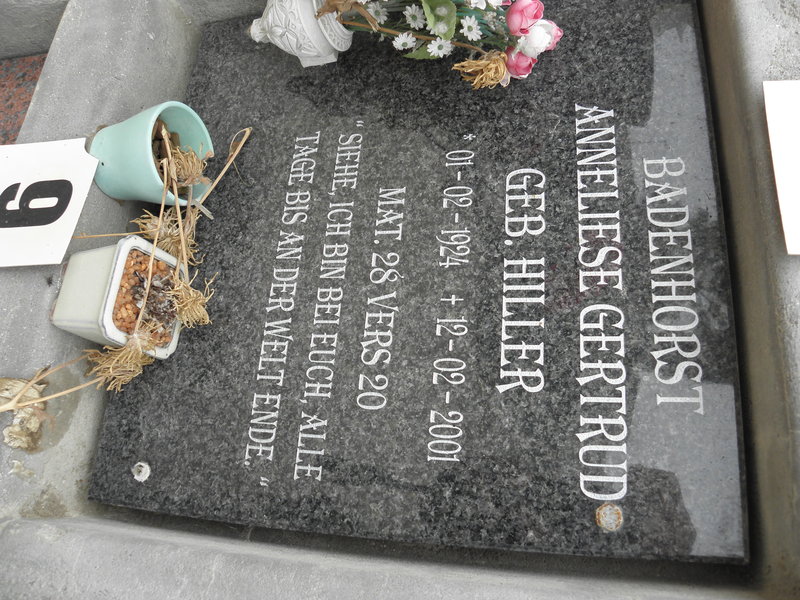 BADENHORST Anneliese Gertrud nee HILLER 1924-2001