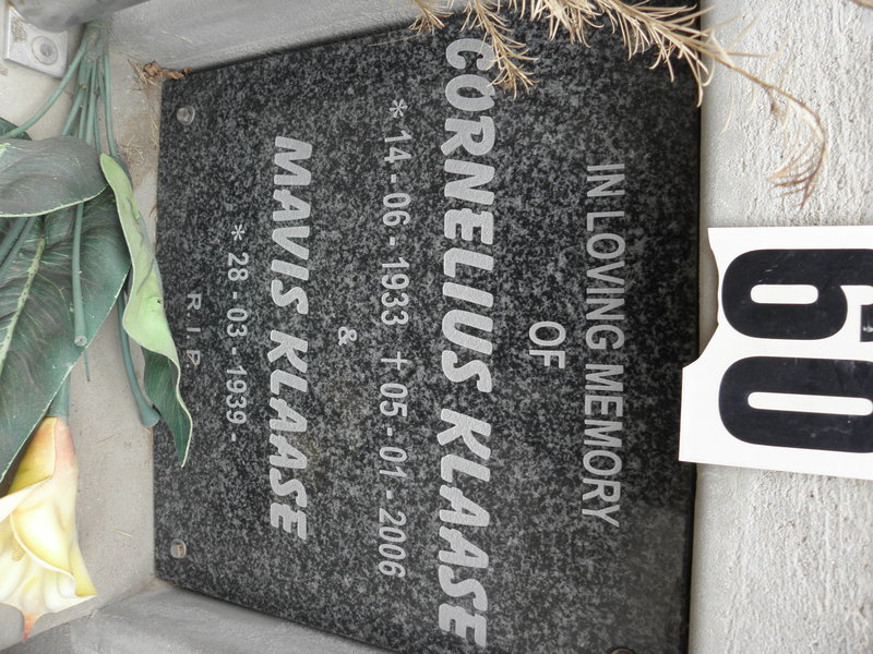 KLAASE Cornelius 1933-2006 &amp; Mavis 1939-