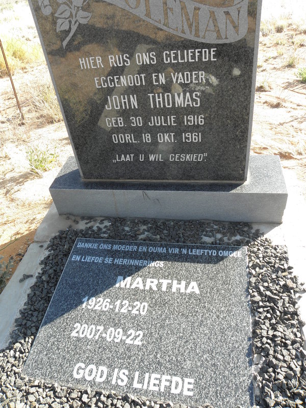 COLEMAN John Thomas 1916-1961 &amp; Martha 1926-2007