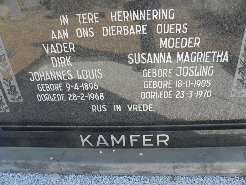 KAMFER Johannes Louis 1896-1968 &amp; Susanna Magrietha JOSLING 1905-1970