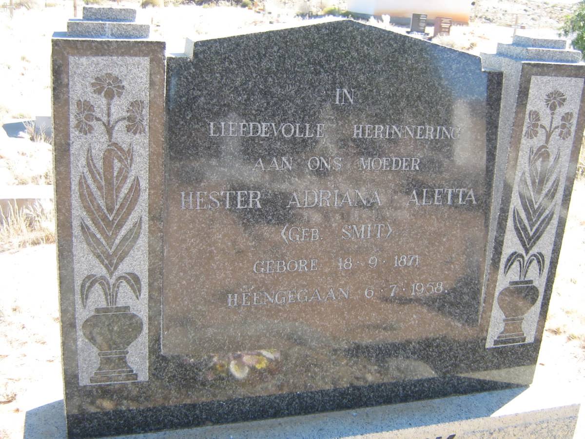 NIEKERK Hester Adriana Aletta, van nee SMIT 1871-1958