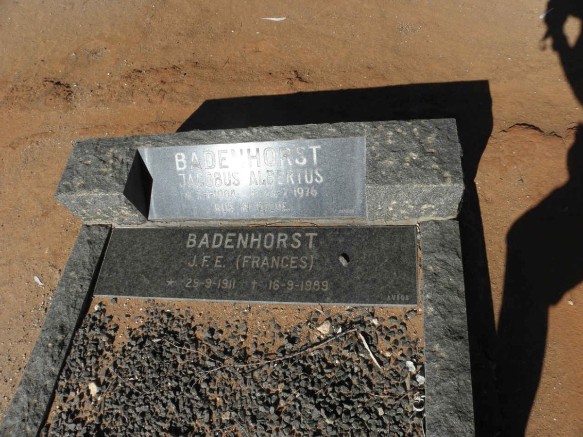 BADENHORST Jacobus Albertus 1904-1976 &amp; J.F.E. 1911-1989