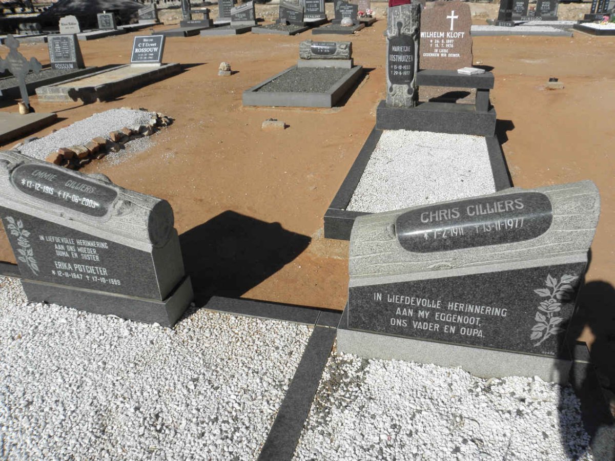 CILLIERS Chris 1911-1977 &amp; Emmie 1915-2003 :: POTGIETER Erika 1947-1999