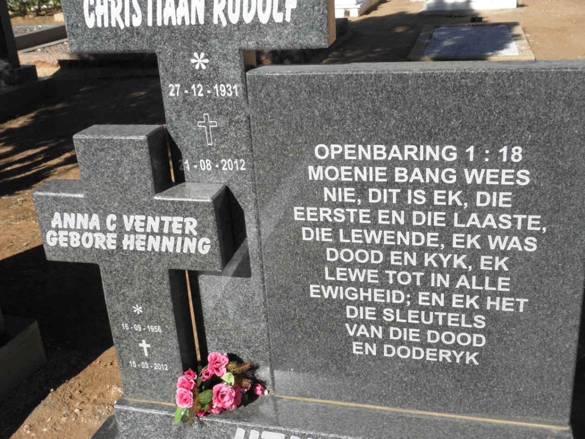 HENNING Christiaan Rudolf 1931-2012 :: VENTER Anna C. nee HENNING 1956-2012