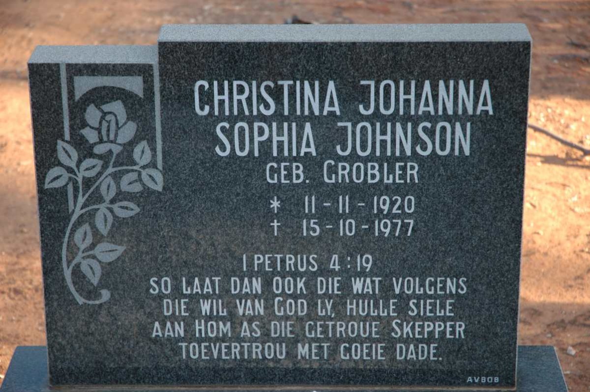 JOHNSON Christina Johanna Sophia nee GROBLER 1920-1977