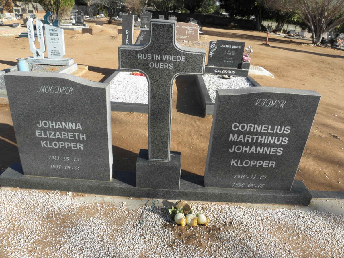 KLOPPER Cornelius Marthinus Johannes 1936-1998 &amp; Johanna Elizabeth 1943-1997