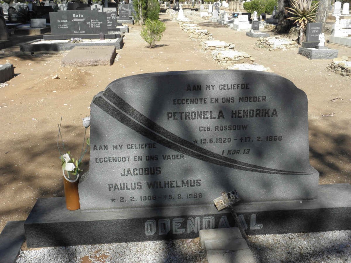 ODENDAAL Jacobus Paulus Wilhelmus 1906-1998 &amp; Petronela Hendrika ROSSOUW 1920-1968