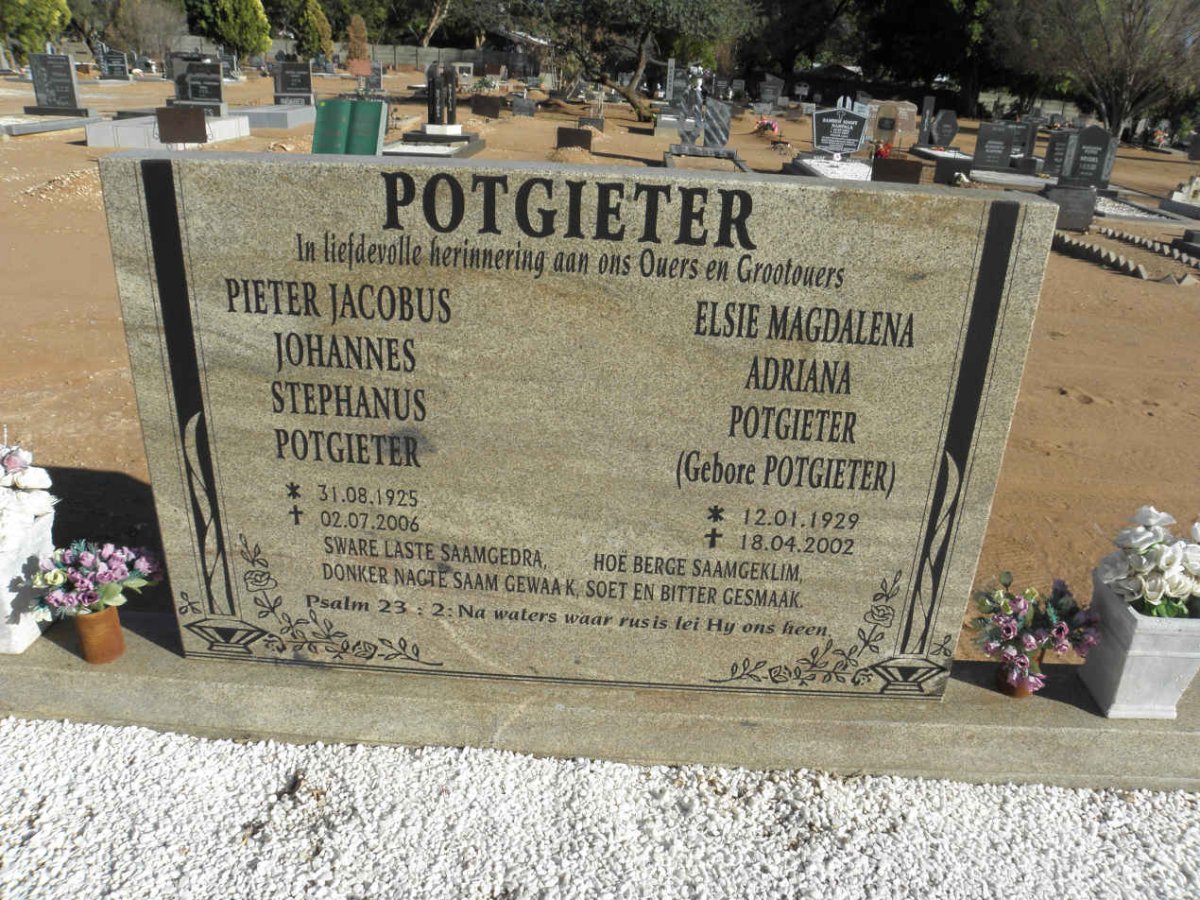 POTGIETER Pieter Jacobus Stephanus 1925-2006 &amp; Elsie Magdalena Adriana POTGIETER 1929-2002