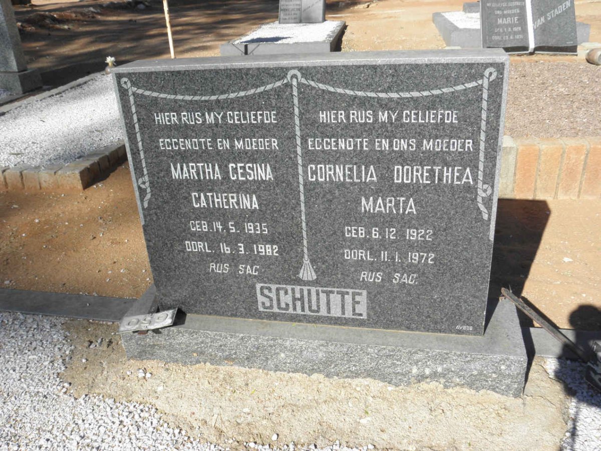 SCHUTTE Martha Gesina Catherina 1935-1982 :: SCHUTTE Cornelia Dorethea Marta 1922-1972