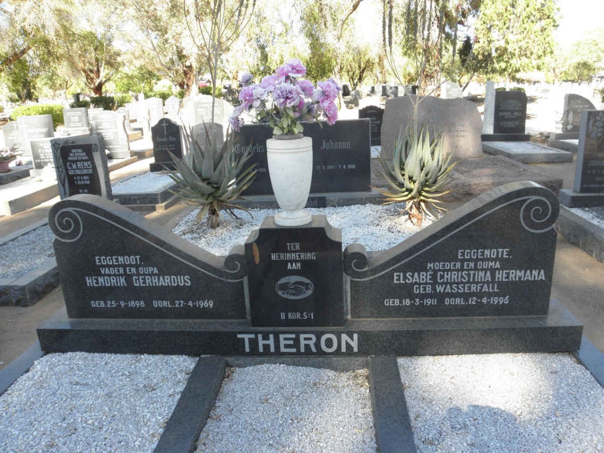 THERON Hendrik Gerhardus 1898-1969 &amp; Elsabe Christina Hermana WASSERFALL 1911-1996