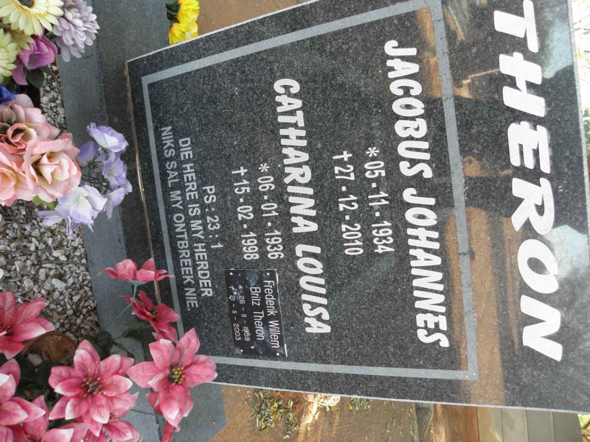 THERON Jacobus Johannes 1934-2010 &amp; Catharina Louisa 1936-1998 :: THERON Frederik Willem Britz 1959-2003