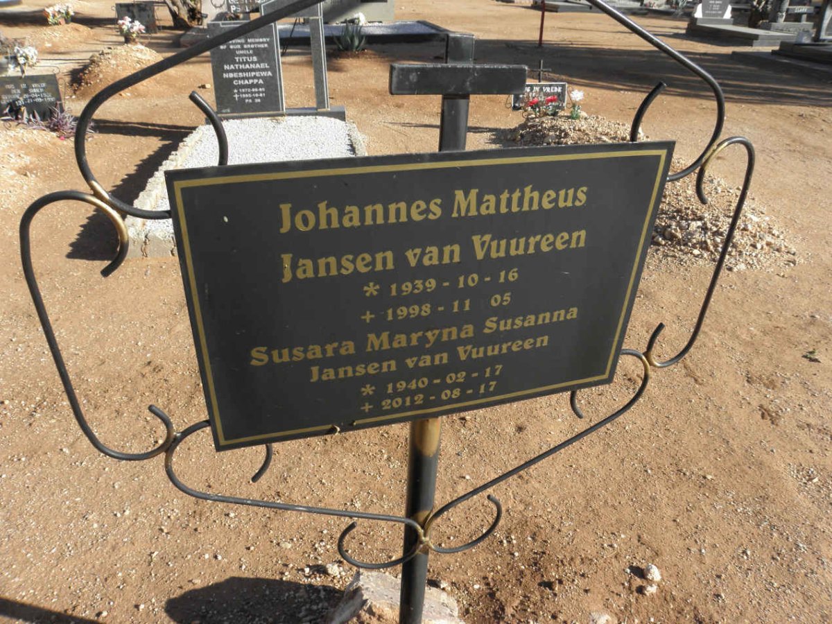 VUUREN Johannes Mattheus, Jansen van 1939-1998 &amp; Susara Maryna Susanna 1940-2012