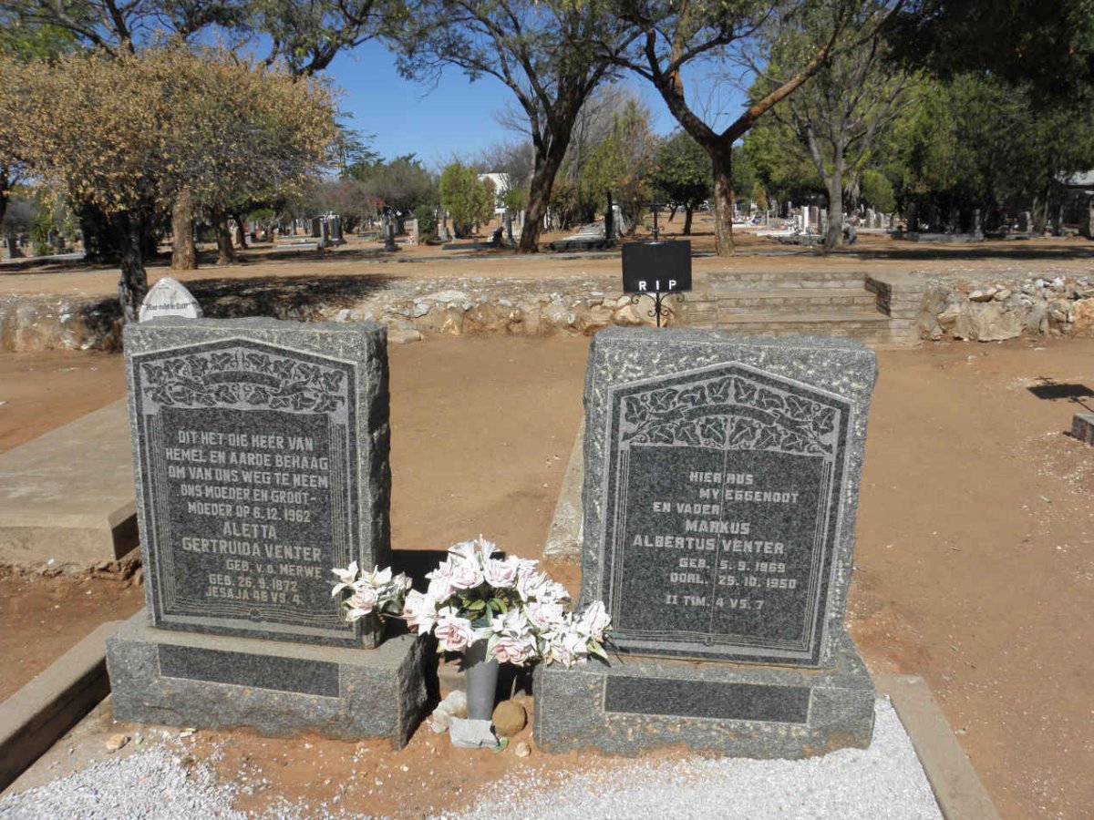 VENTER Markus Albertus 1869-1950 &amp; Aletta Gertruida V.D. MERWE 1872-1962