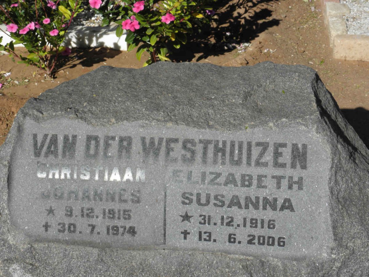 WESTHUIZEN Christiaan Johannes, van der 1915-1974 &amp; Elizabeth Susanna 1916-2006