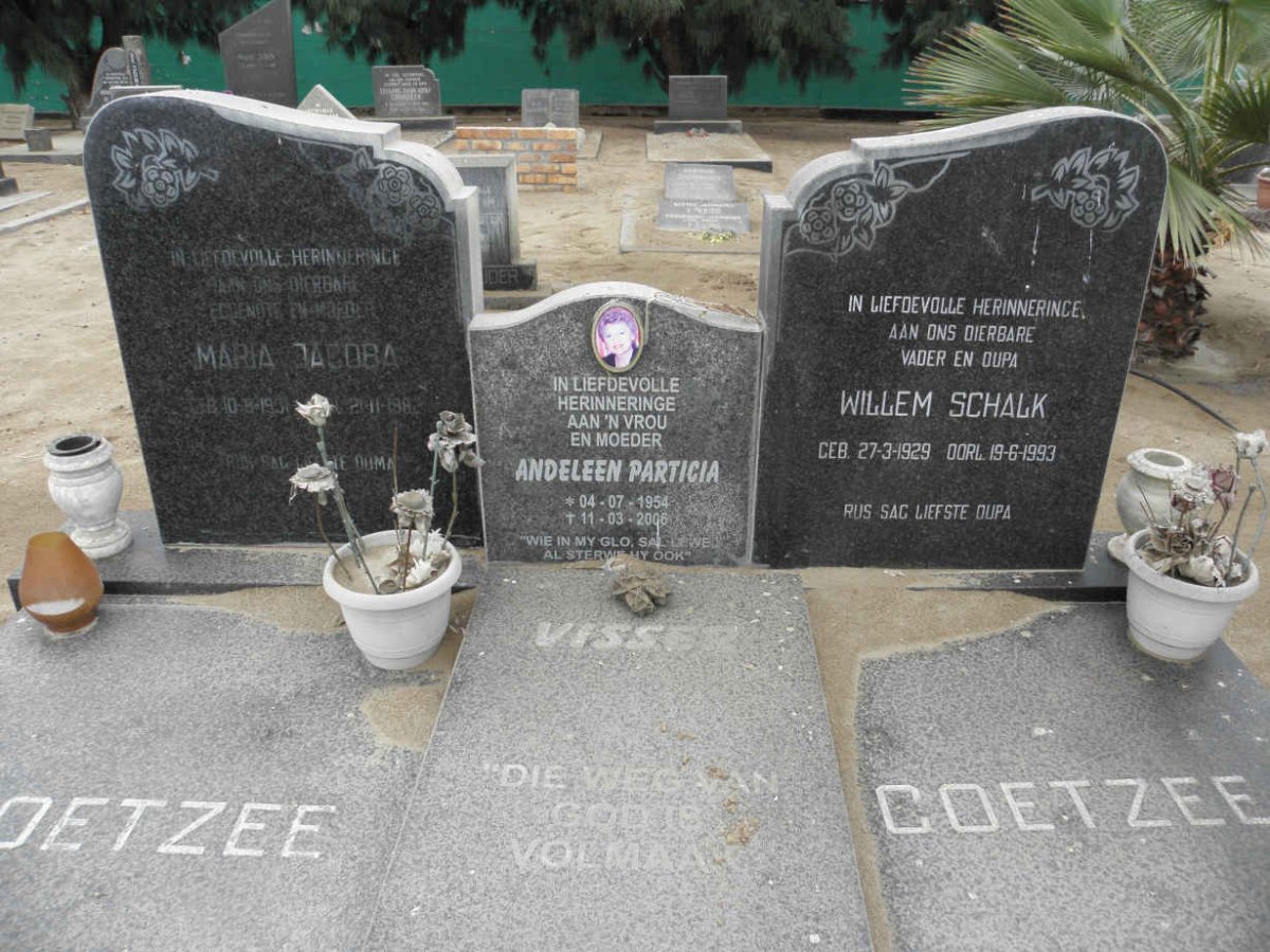 COETZEE Willem Schalk 1929-1993 &amp; Maria Jacoba -1986 :: VISSER Andeleen Patricia 1954-2006
