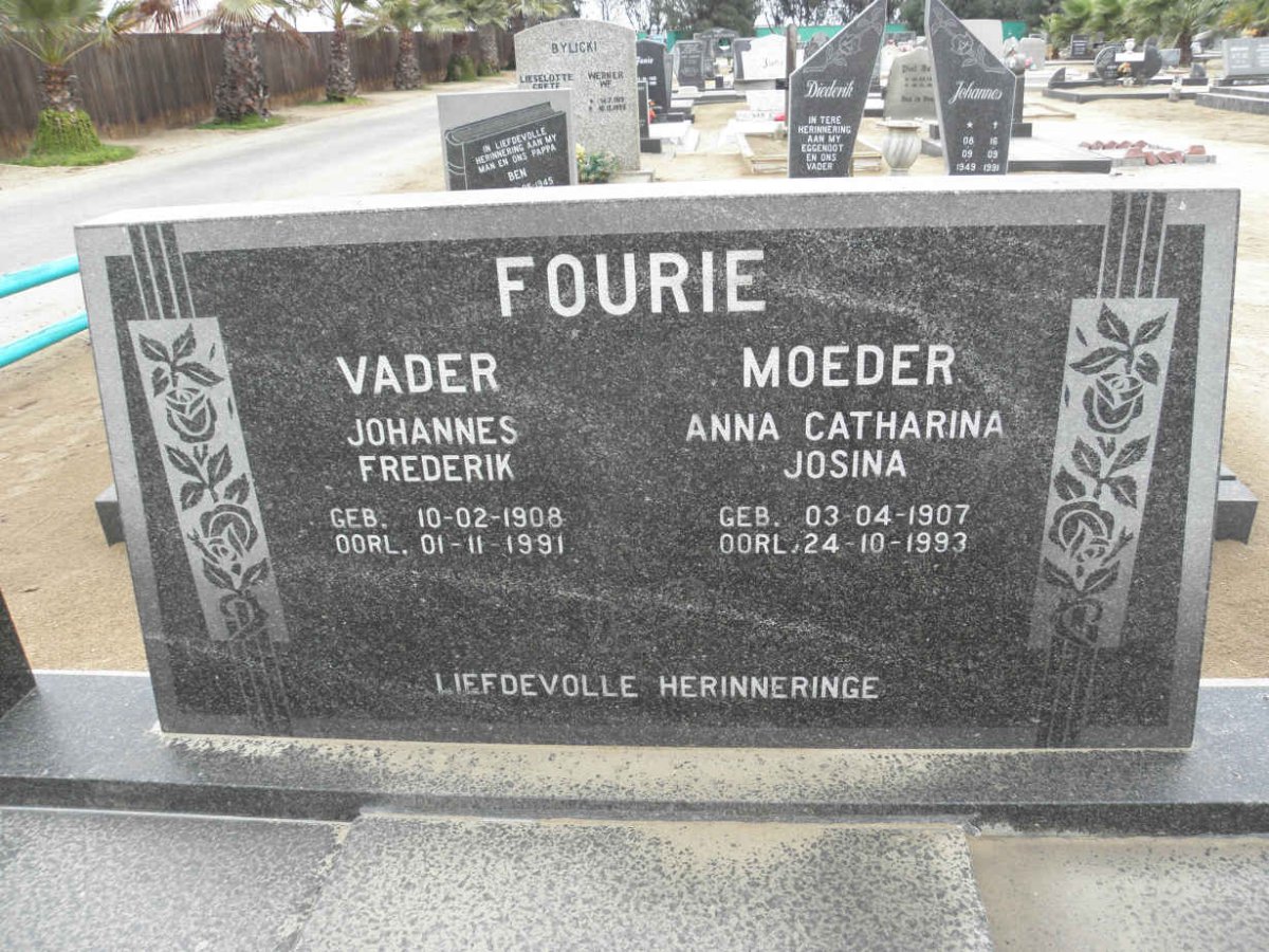 FOURIE Johannes Frederik 1908-1991 &amp; Anna Catharina Josina 1907-1993