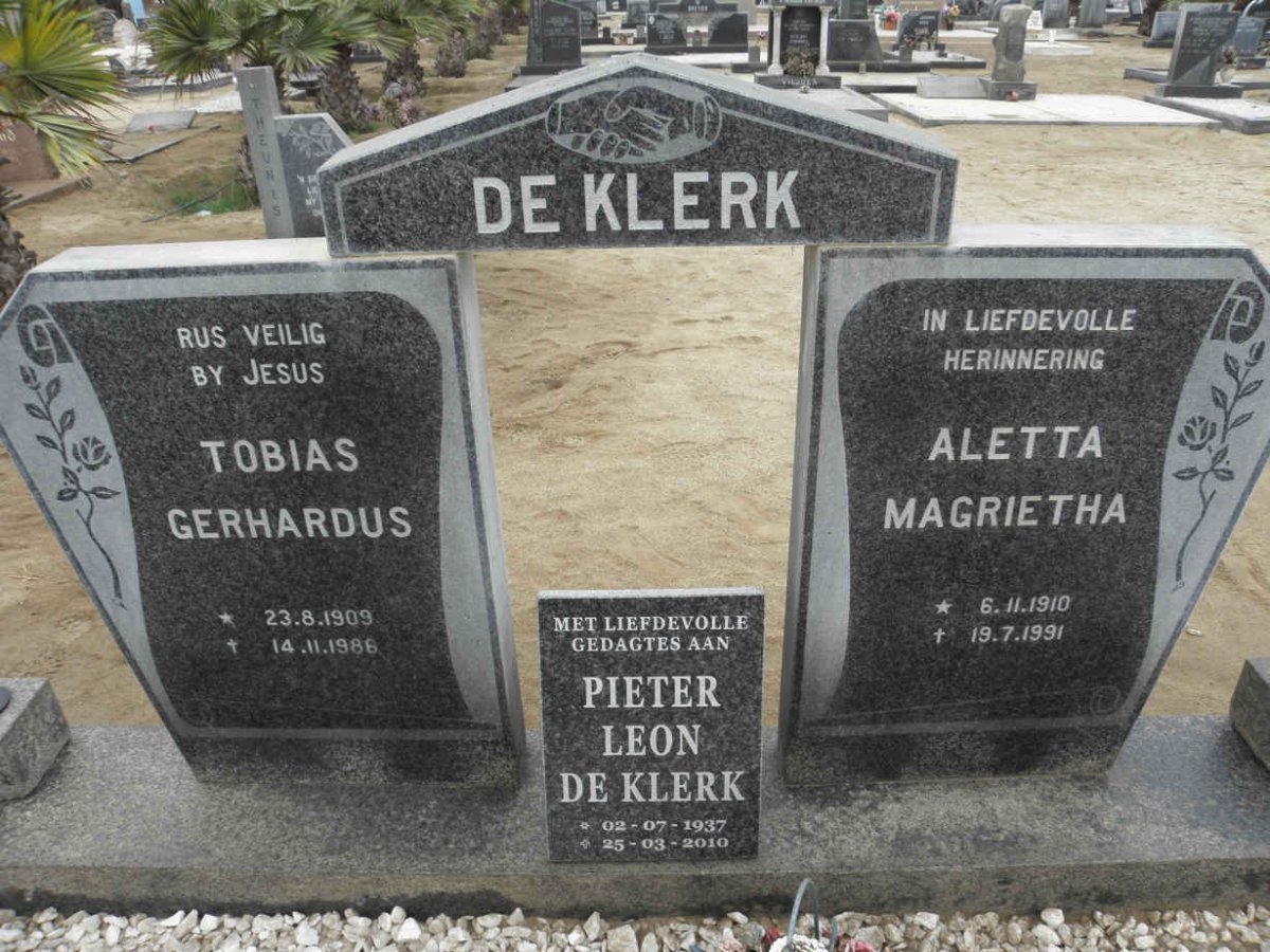 KLERK Tobias Gerhardus, de 1909-1986 &amp; Aletta Magrietha 1910-1991 :: DE KLERK Pieter Leon 1937-2010