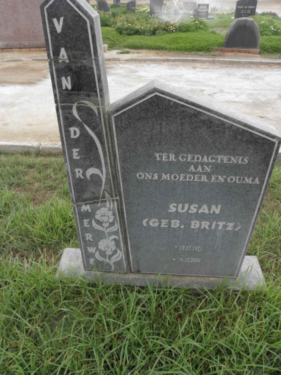 MERWE Susan, van der nee BRITZ 1921-2000