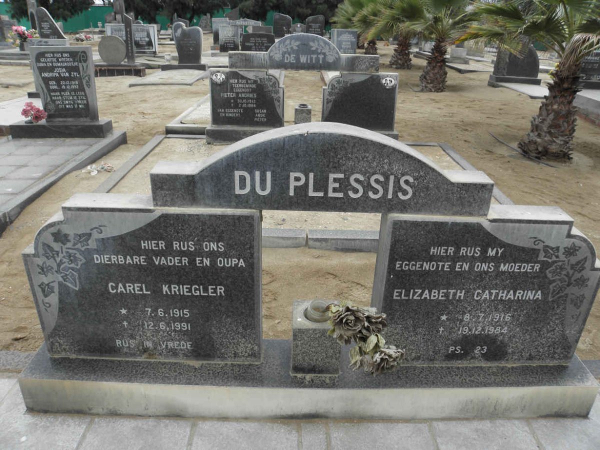 PLESSIS Carel Kriegler, du 1915-1991 &amp; Elizabeth Catharina 1916-1984