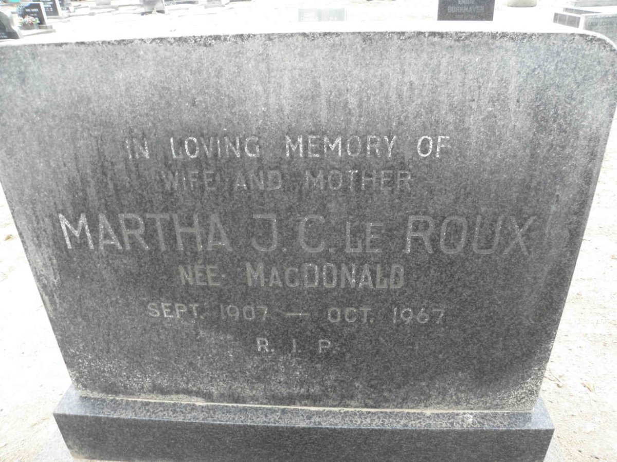 ROUX Martha J.C., le nee MACDONALD 1907-1967