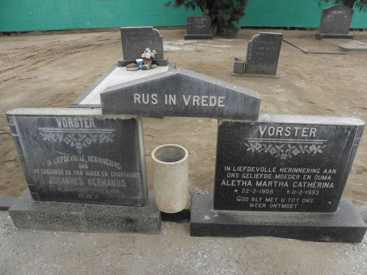 VORSTER Johannes Hermanus 1898-1971 &amp; Aletha Martha Catherina 1908-1993