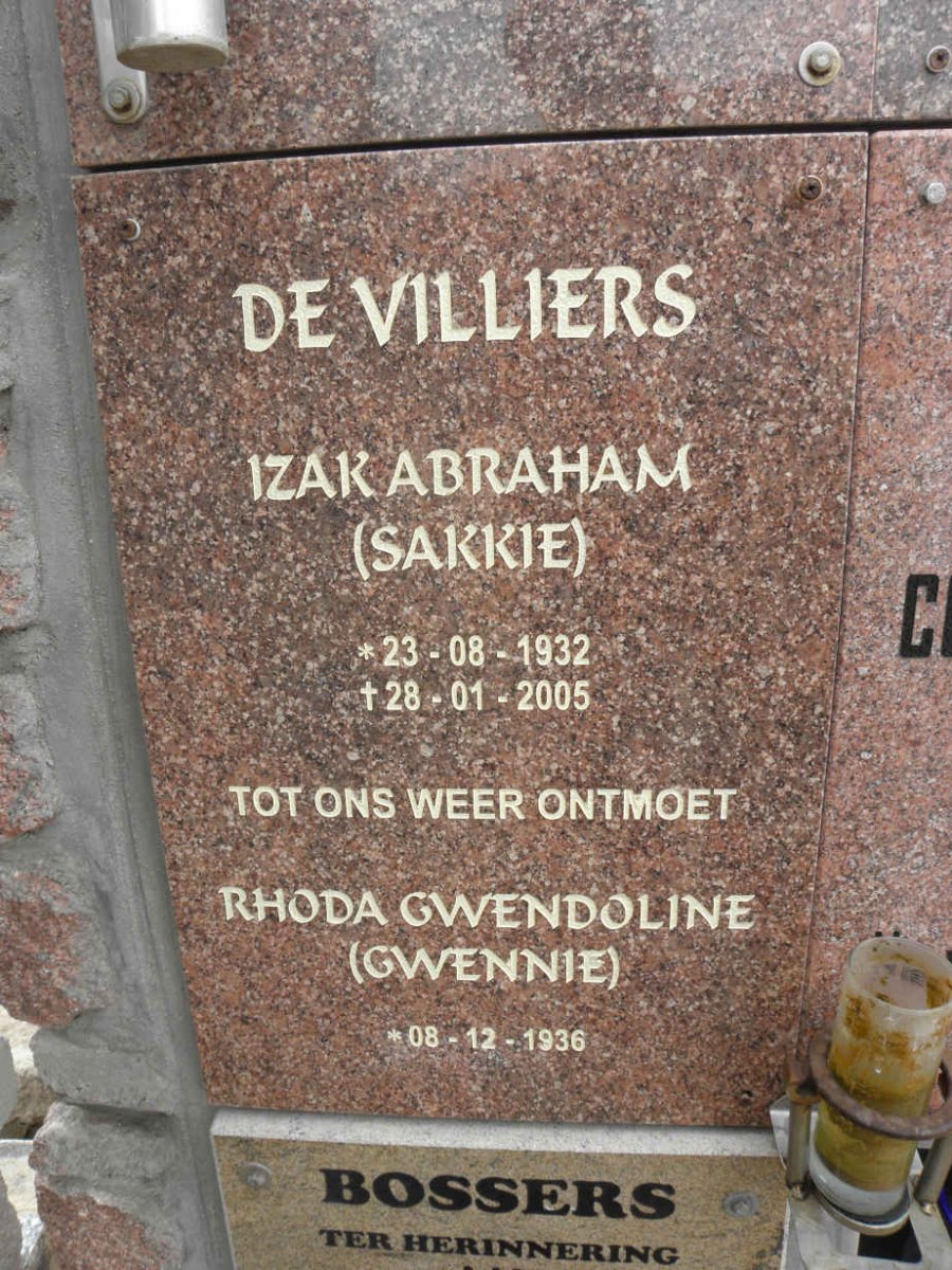 VILLIERS Izak Abraham, de 1932-2005 &amp; Rhoda Gwendoline 1936-