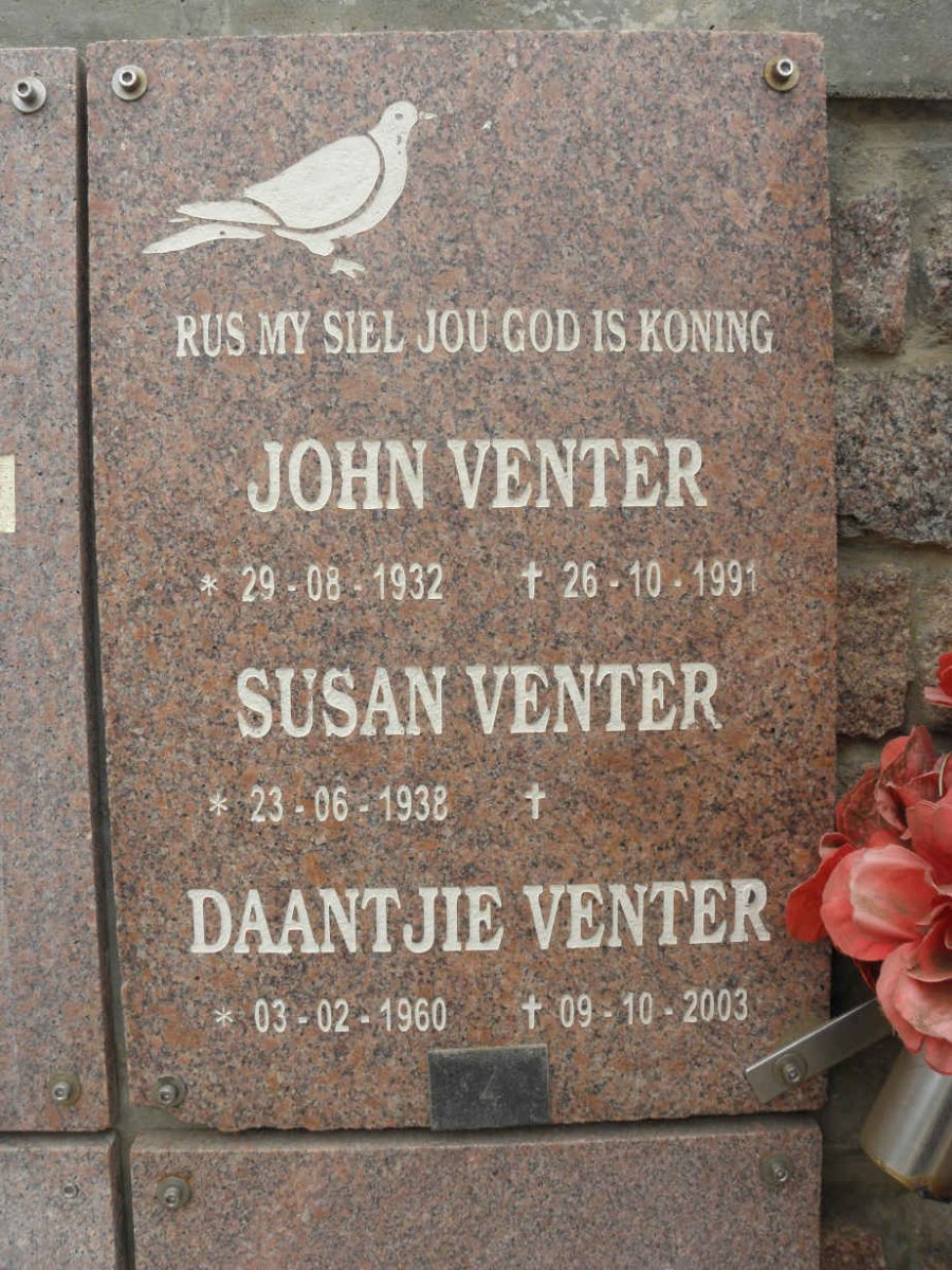 VENTER John 1932-1991 &amp; Susan 1938- :: VENTER Daantjie 1960-2003