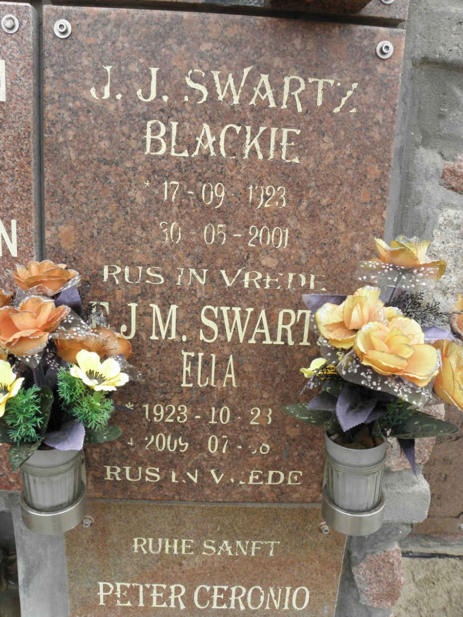 SWARTZ J.J. 1923-2001 &amp; E.J.M. 1923-2009