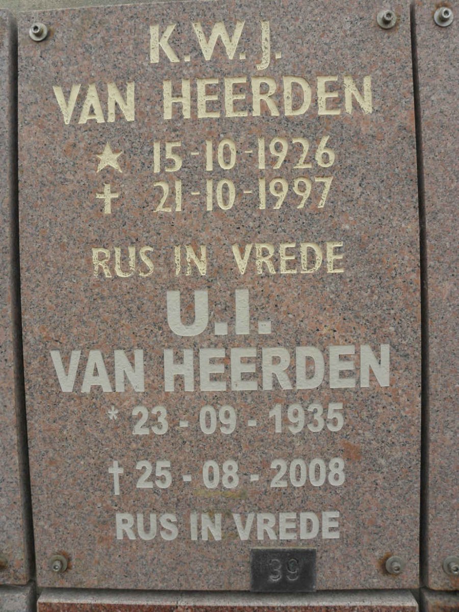 HEERDEN K.W.J., van 1926-1997 &amp; U.I. 1935-2008