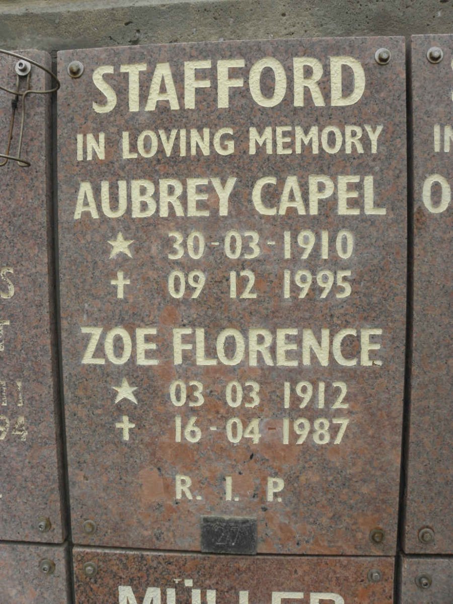STAFFORD Aubrey Capel 1910-1995 &amp; Zoe Florence 1912-1987