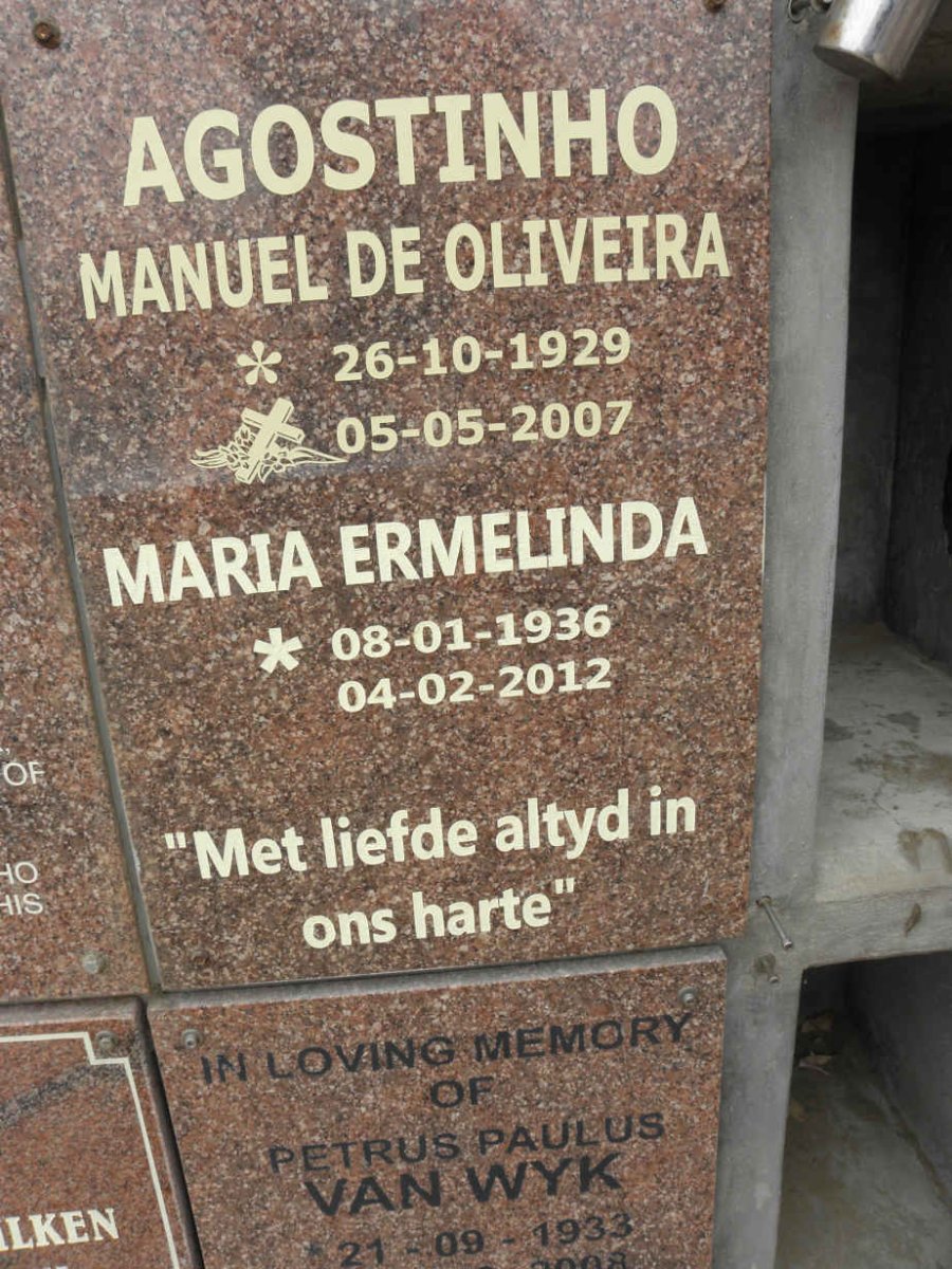 AGOSTINHO Manuel De Oliveira 1929-2007 &amp; Maria Ermelinda 1936-2012