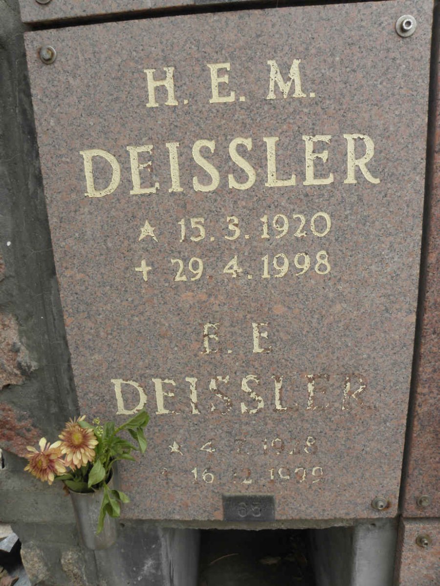 DEISSLER H.E.M. 1920-1998 &amp; E.E. 1928-1999