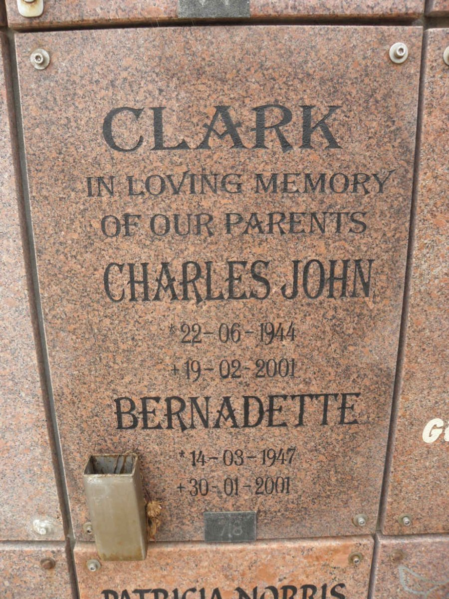 CLARK Charles John 1944-2001 &amp; Bernadette 1947-2001