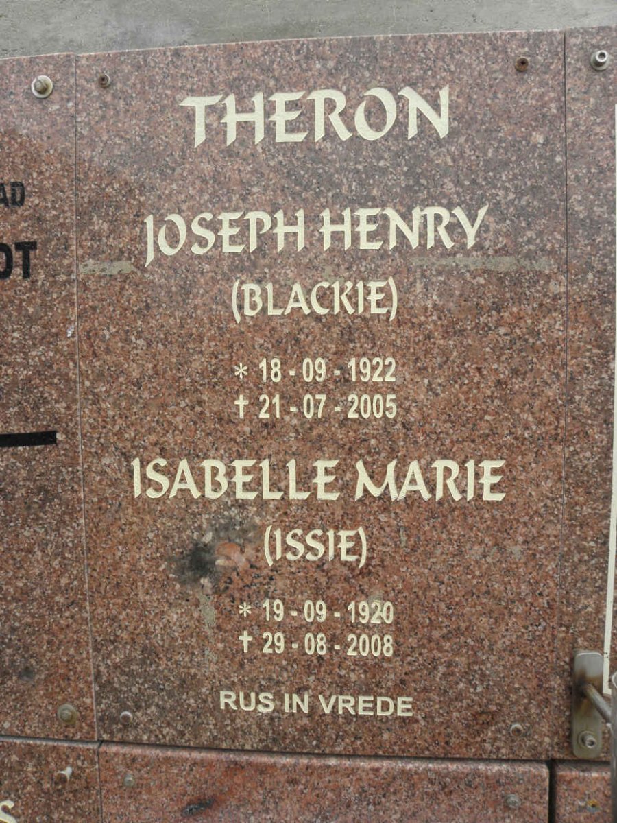 THERON Joseph Henry 1922-2005 &amp; Isabelle Marie 1920-2008