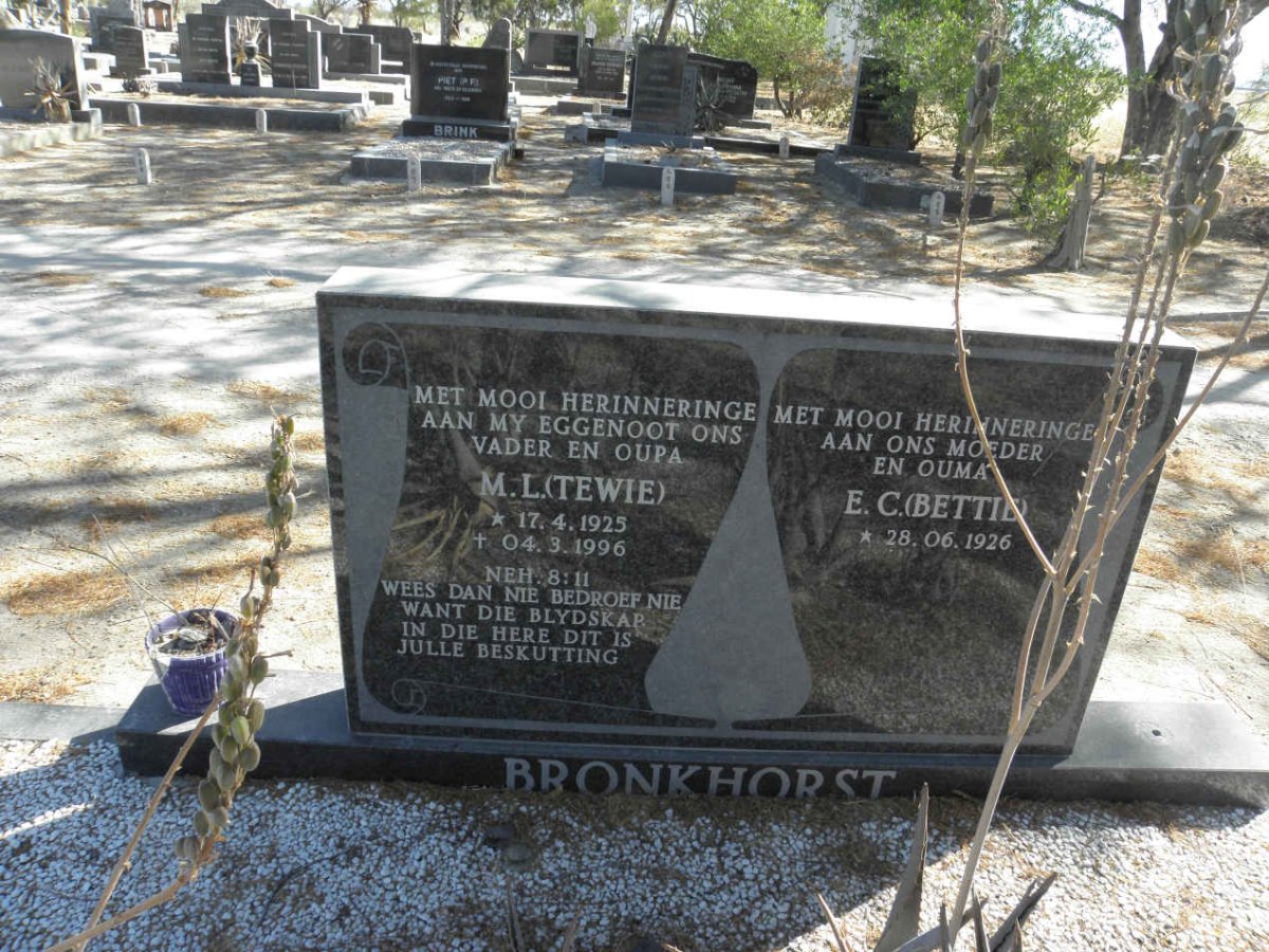 BRONKHORST M.L. 1925-1996 &amp; E.C. 1926-