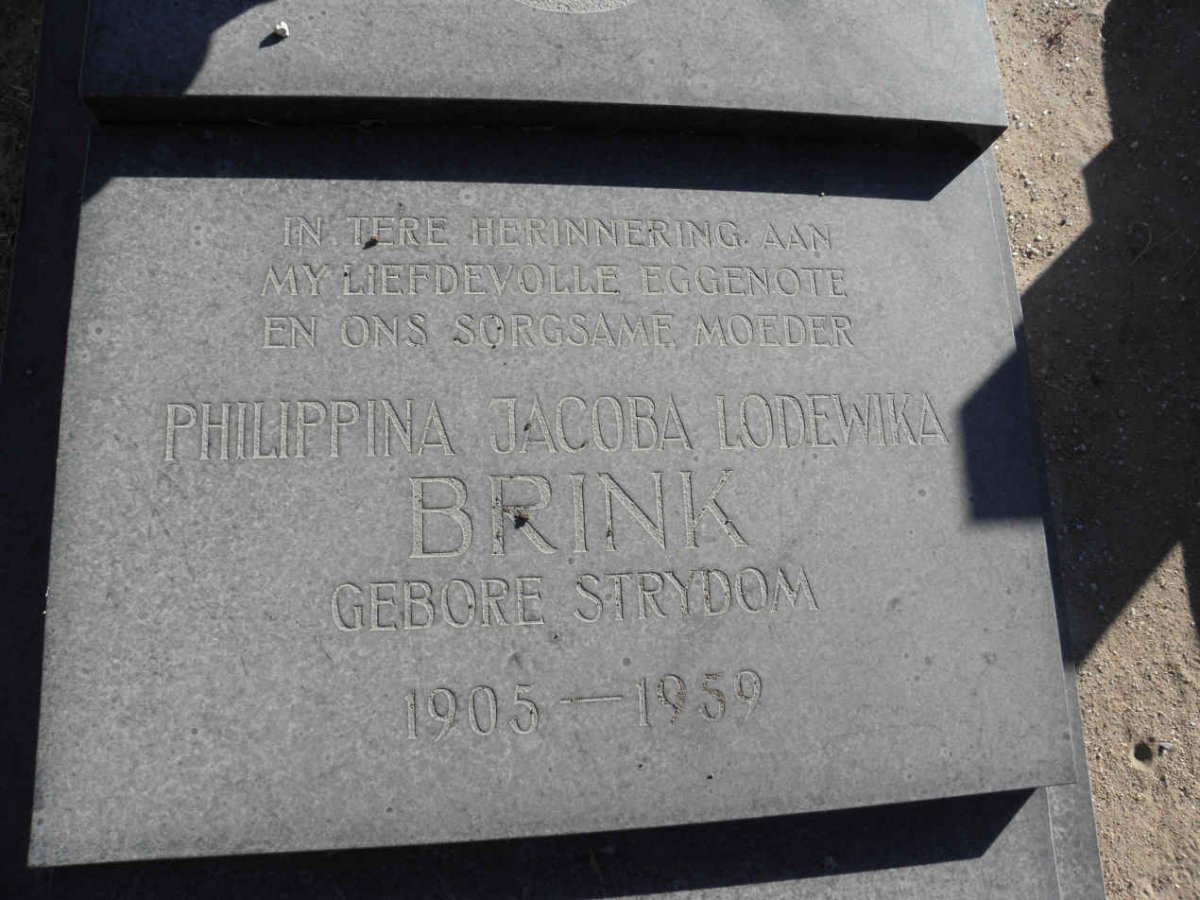 BRINK Johannes Guillaum 1897-1964 &amp; Philippina Jacoba Lodewika STRYDOM 1905-1959