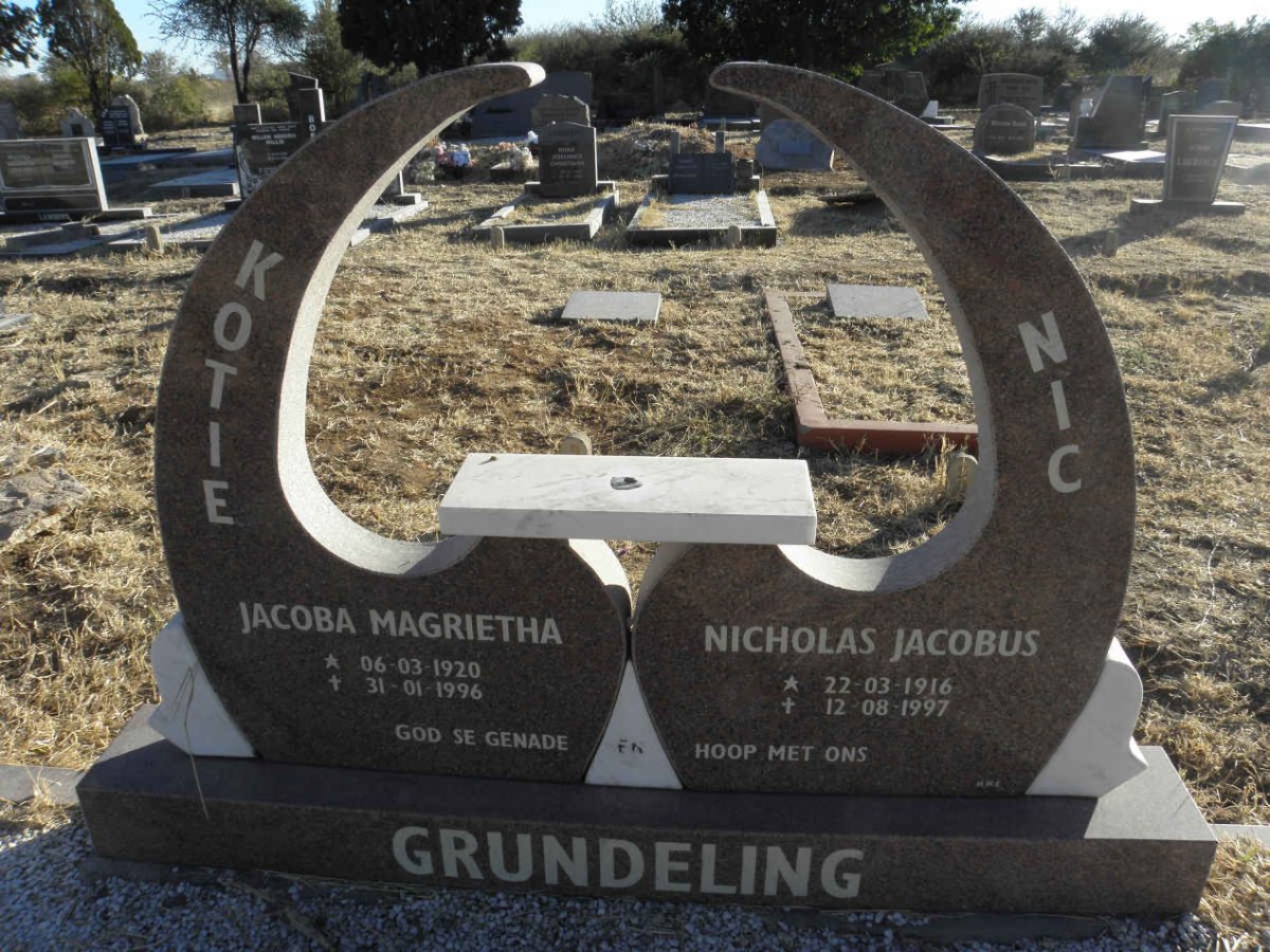 GRUNDELING Nicholas Jacobus 1916-1997 &amp; Jacoba Magrietha 1920-1996