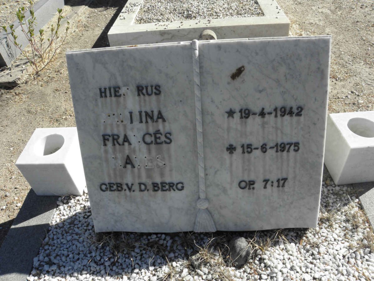 HAYES ?lina Frances nee V.D. BERG 1942-1975