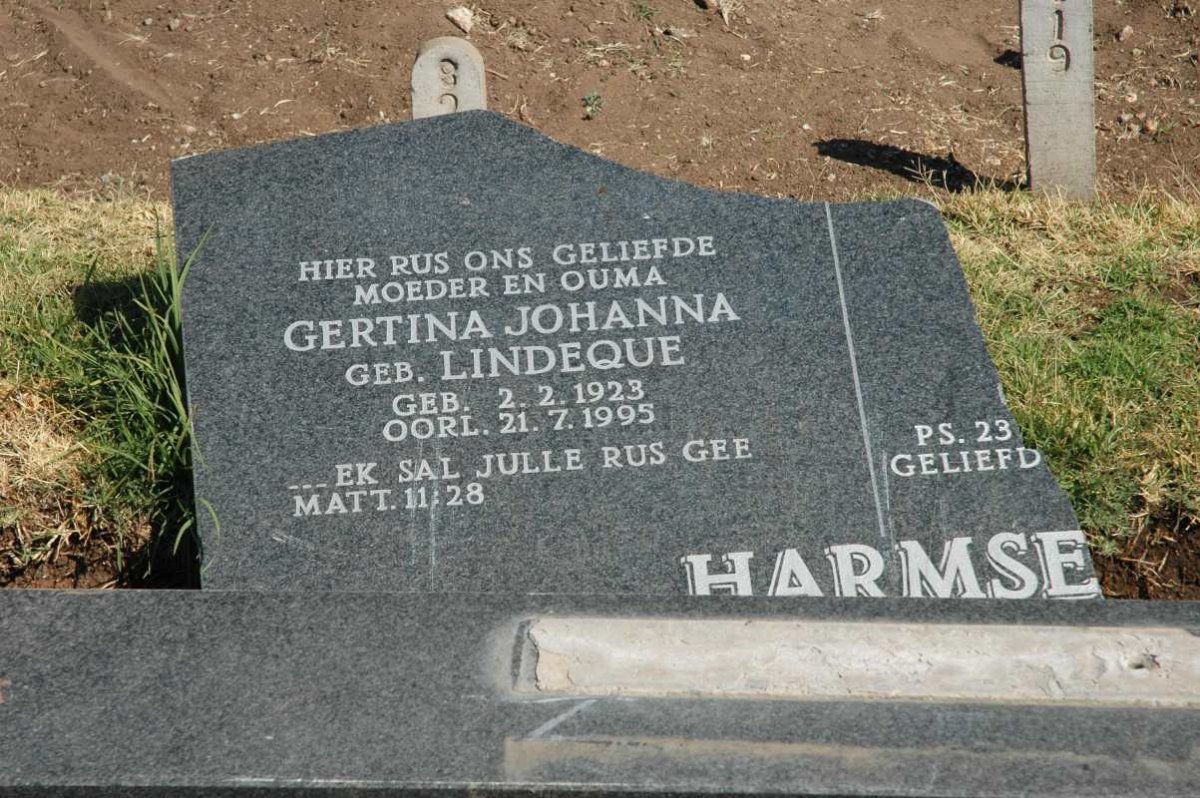 HARMSE Gertina Johanna nee LINDEQUE 1923-1995