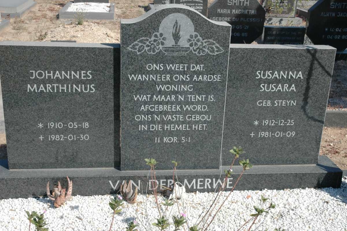 MERWE Johannes Marthinus, van der 1910-1982 &amp; Susanna Susara STEYN 1912-1981