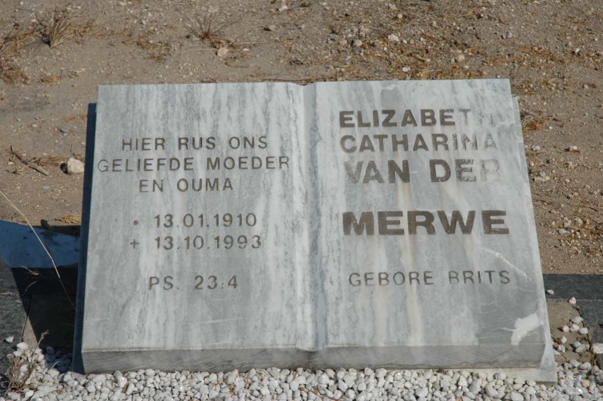 MERWE Elizabeth Catharina, van der nee BRITS 1910-1993