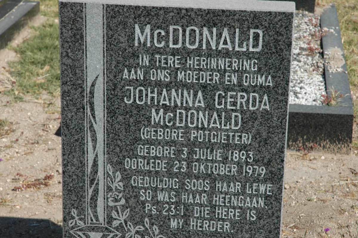 McDONALD Johanna Gerda nee POTGIETER 1893-1979