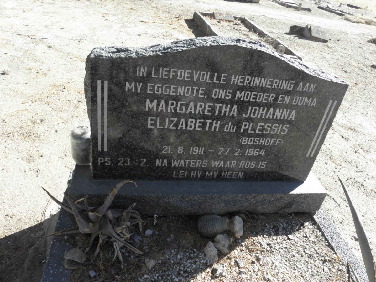 PLESSIS Margaretha Johanna Elizabeth, du nee BOSHOFF 1911-1964