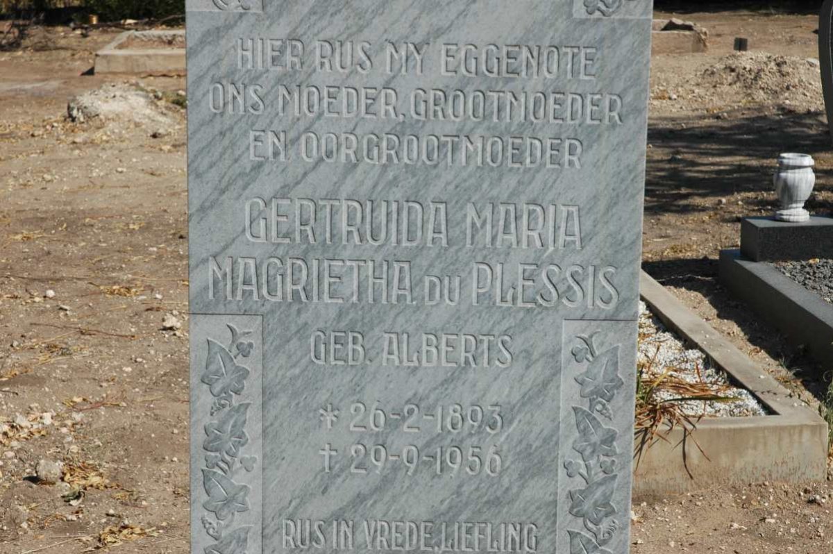 PLESSIS Gertruida Maria Magrietha, du nee ALBERTS 1893-1956