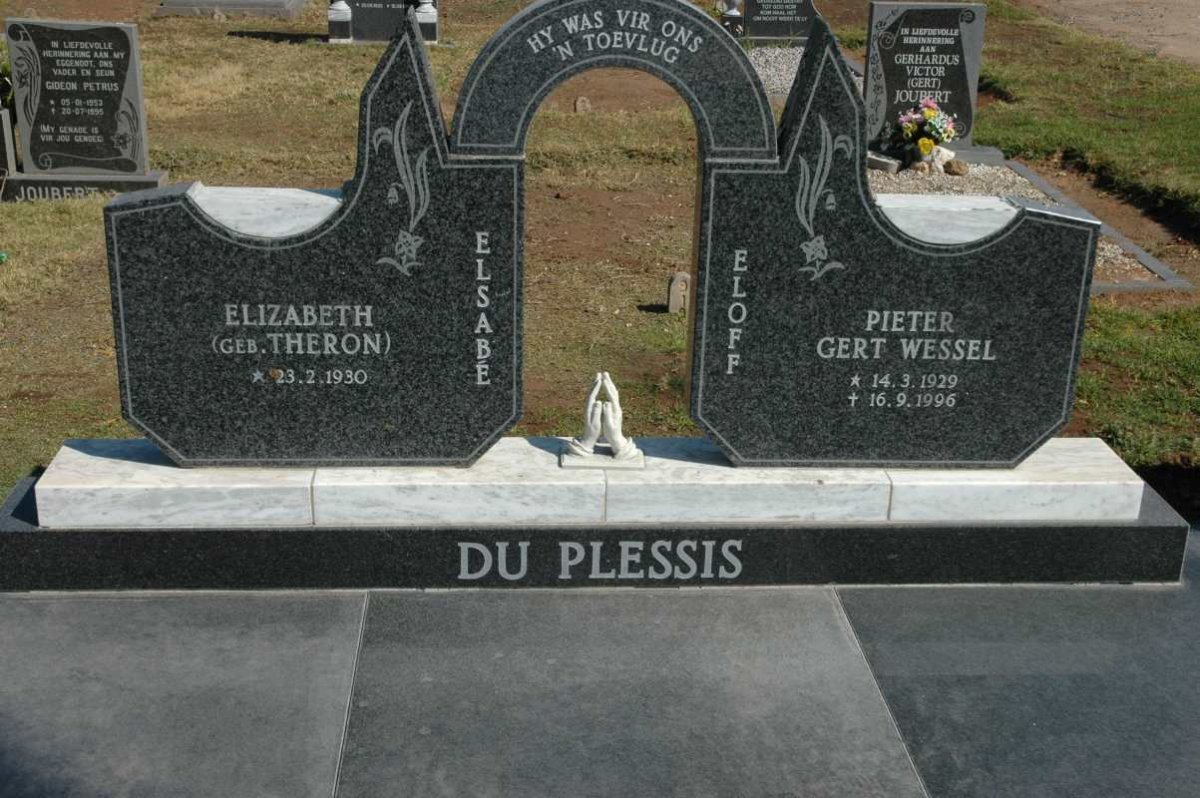 PLESSIS Pieter Gert Wessel, du 1929-1996 &amp; Elizabeth THERON 1930-