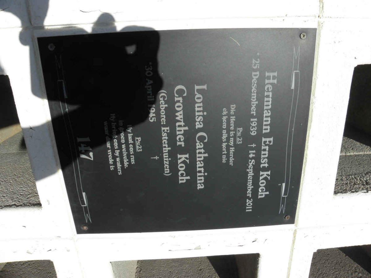 KOCH Hermann Ernst 1939-2011 &amp; Louisa Catharina Crowther ESTERHUIZEN 1945-