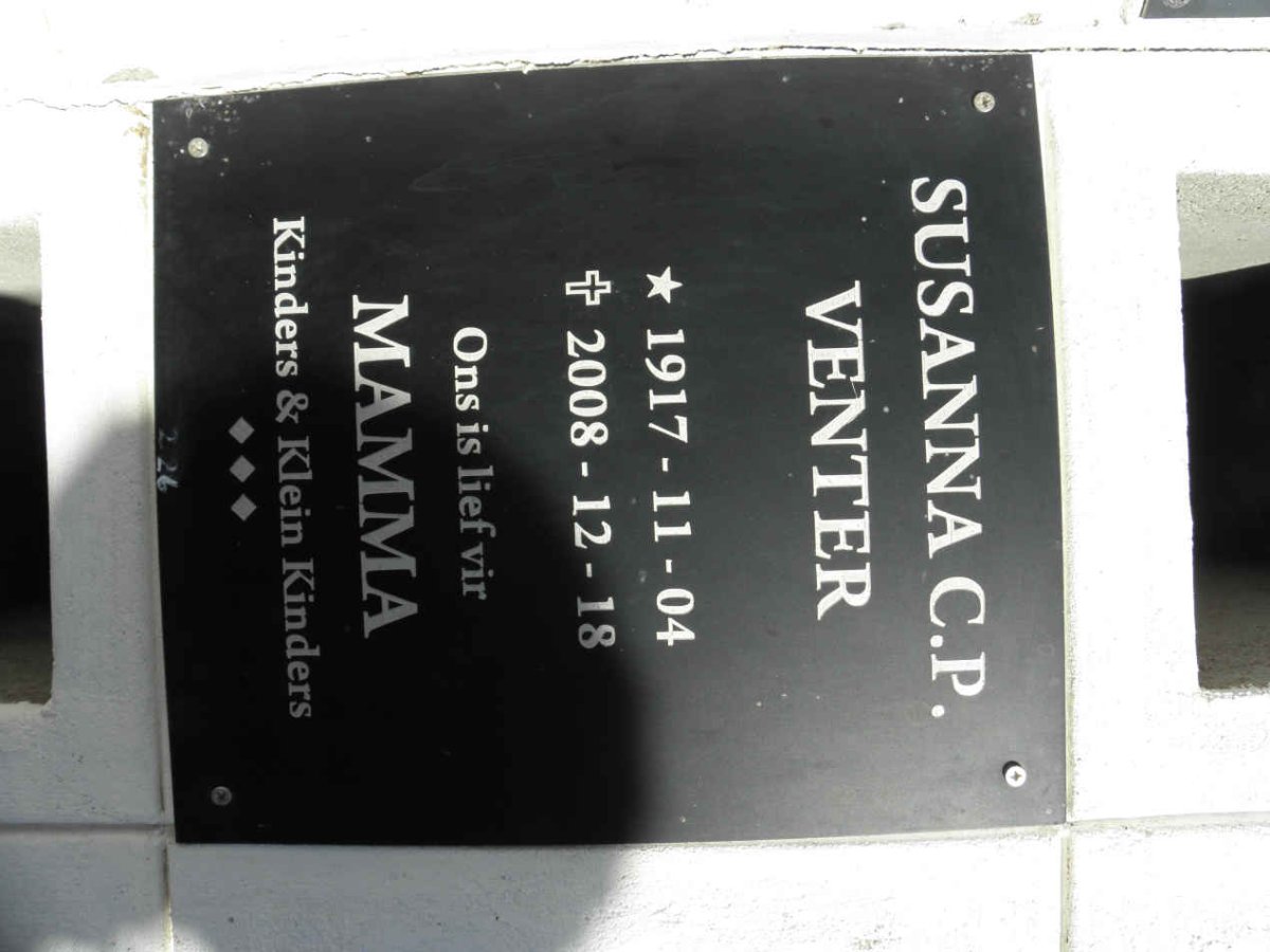 VENTER Susanna C.P. 1917-2008