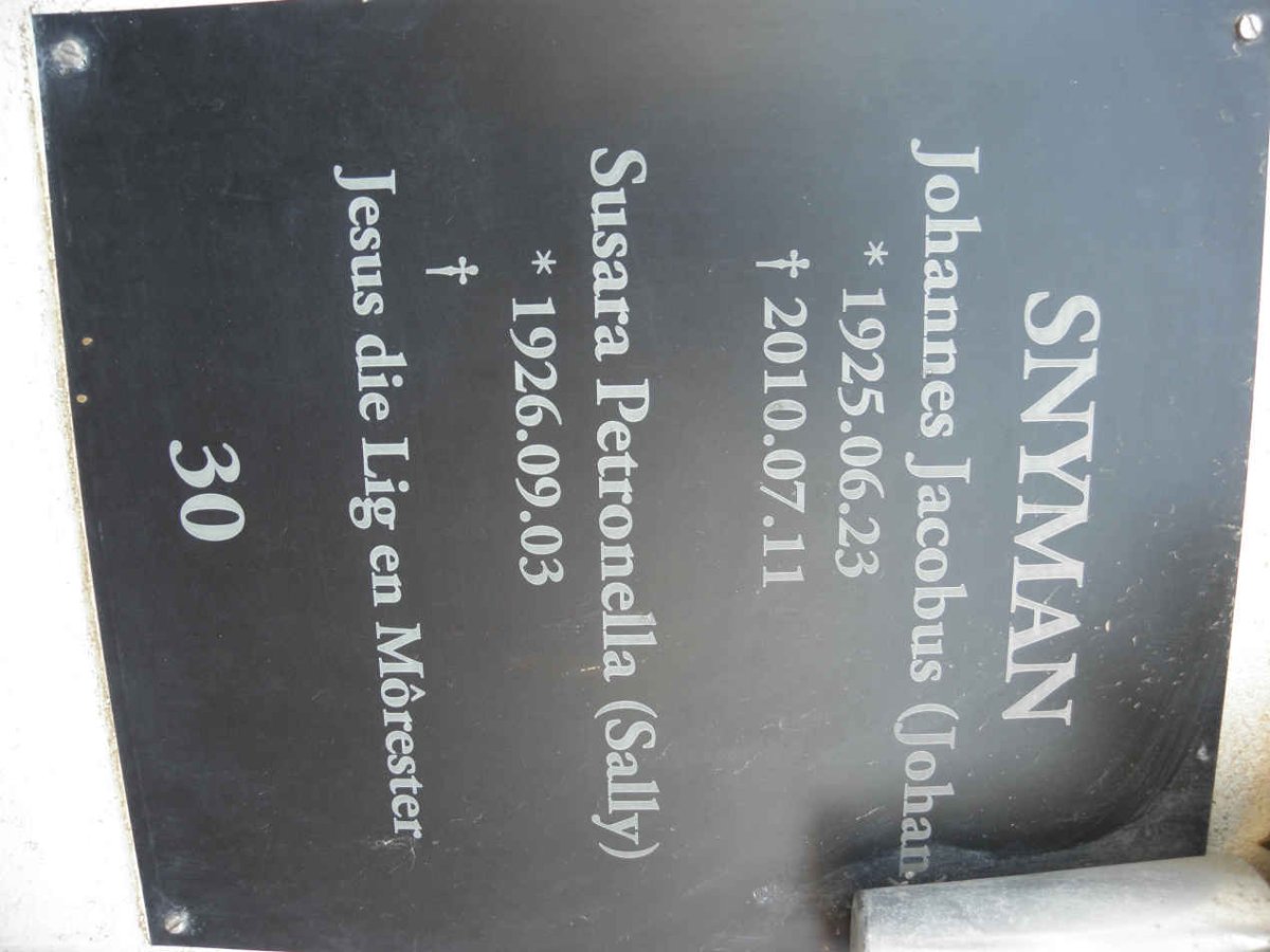 SNYMAN Johannes Jacobus 1925-2010 &amp; Susara Petronella 1926-