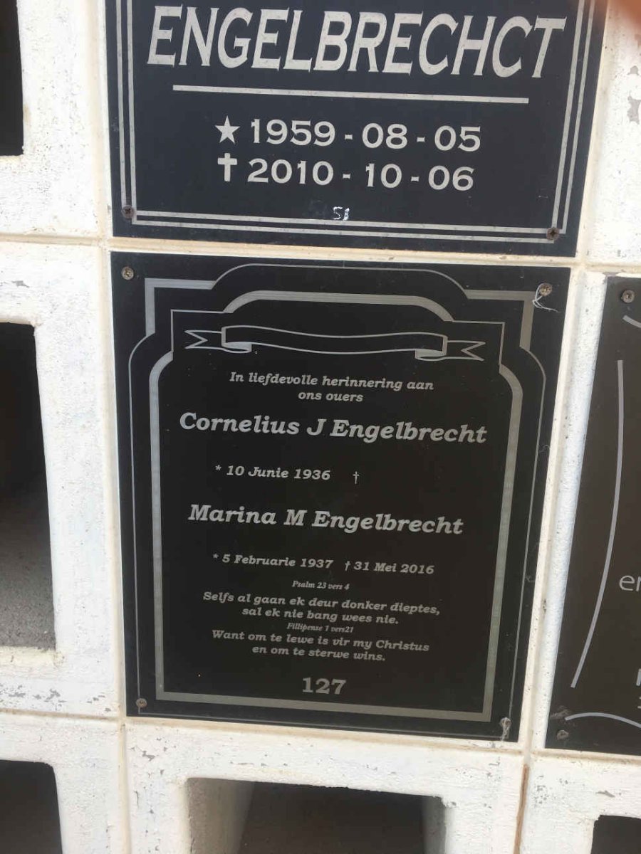 ENGELBRECHT Cornelius J. 1936- &amp; Marina M. 1937-2016